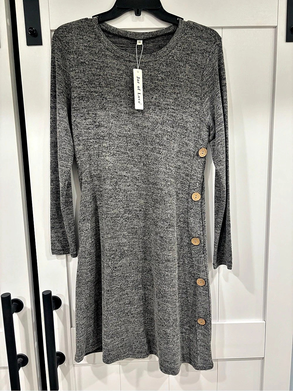 Jar of Love Long Sleeve Scoop Neck Side-Button Casual Dress Gray Button-Front